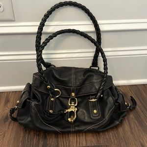 FRANCESCO BIASIA Genuine Leather Pull Lock Satchel Bag Braided Handle $1100